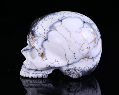 3.6" White Opal Hand Carved Crystal Realistic Skull Sculpture