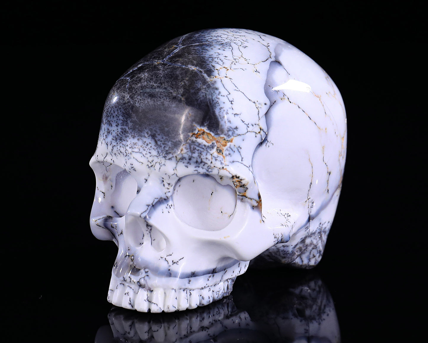 3.6" White Opal Hand Carved Crystal Realistic Skull Sculpture