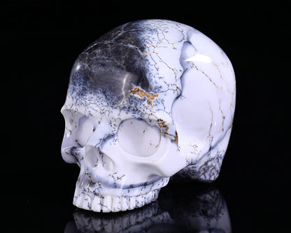 3.6" White Opal Hand Carved Crystal Realistic Skull Sculpture