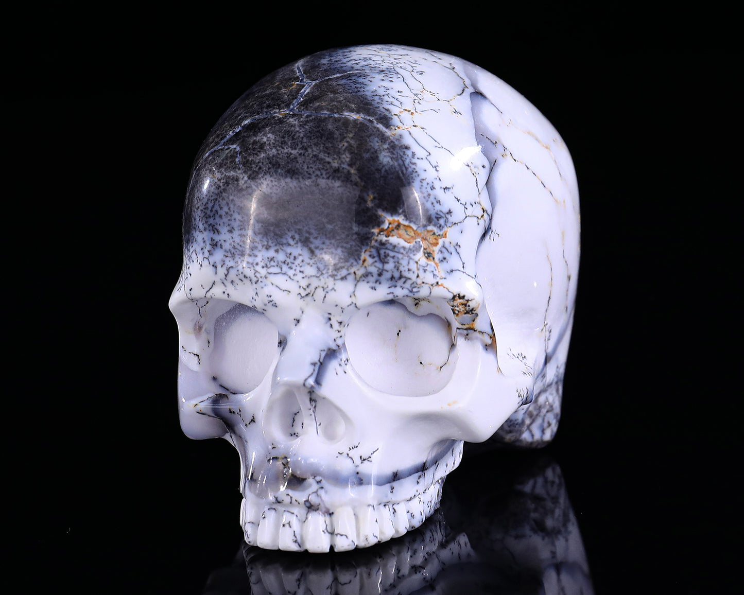 3.6" White Opal Hand Carved Crystal Realistic Skull Sculpture