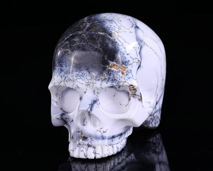 3.6" White Opal Hand Carved Crystal Realistic Skull Sculpture