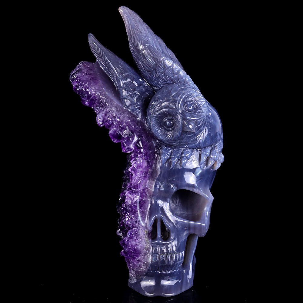 3.7" Amethyst Cluster Skull with Owl Carving Sculpture piece 3100312 view 2