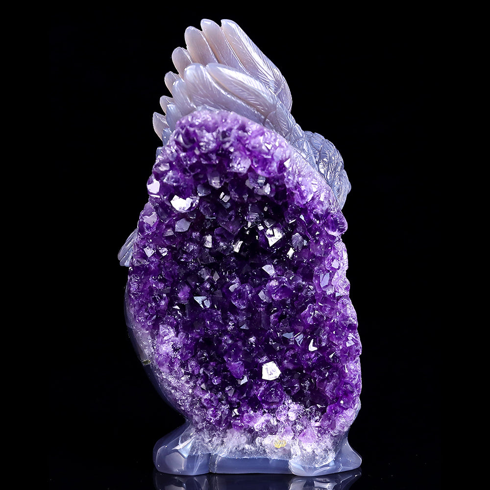 3.7" Amethyst Cluster Skull with Owl Carving Sculpture piece 3100312 view 3