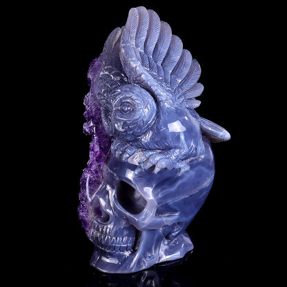 3.7" Amethyst Cluster Skull with Owl Carving Sculpture piece 3100312 view 4