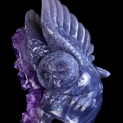3.7" Amethyst Cluster Skull with Owl Carving Sculpture piece 3100312 view 7