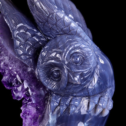 3.7" Amethyst Cluster Skull with Owl Carving Sculpture piece 3100312 view 8
