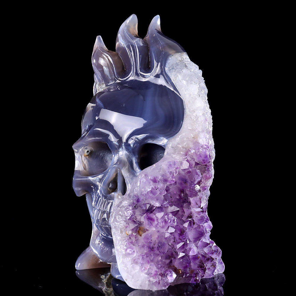 4.3" Amethyst Cluster Flame Skull Carving Sculpture piece 3100313 view 5