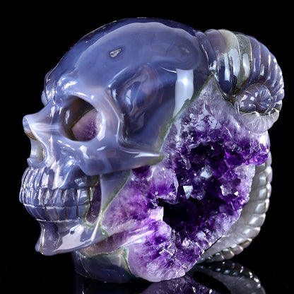 6.3" Amethyst Cluster Ram Horn Skull Carving Sculpture piece 3100314 view 4