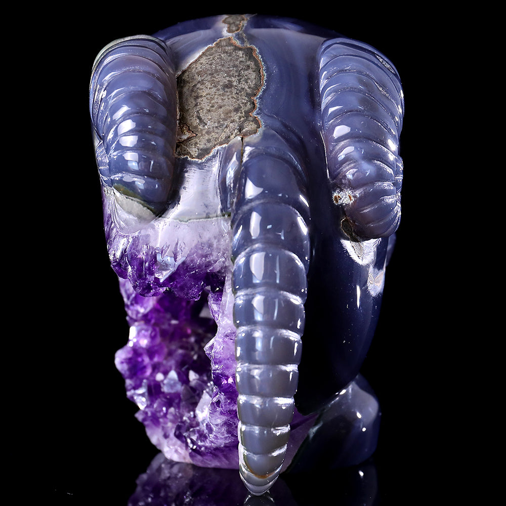 6.3" Amethyst Cluster Ram Horn Skull Carving Sculpture piece 3100314 view 9