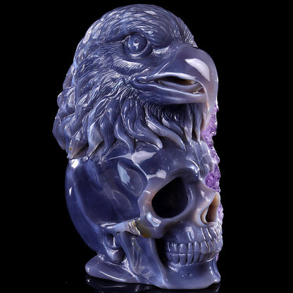 4.8" Amethyst Cluster Skull with Eagle Head Carving Sculpture piece 3100315 view 2