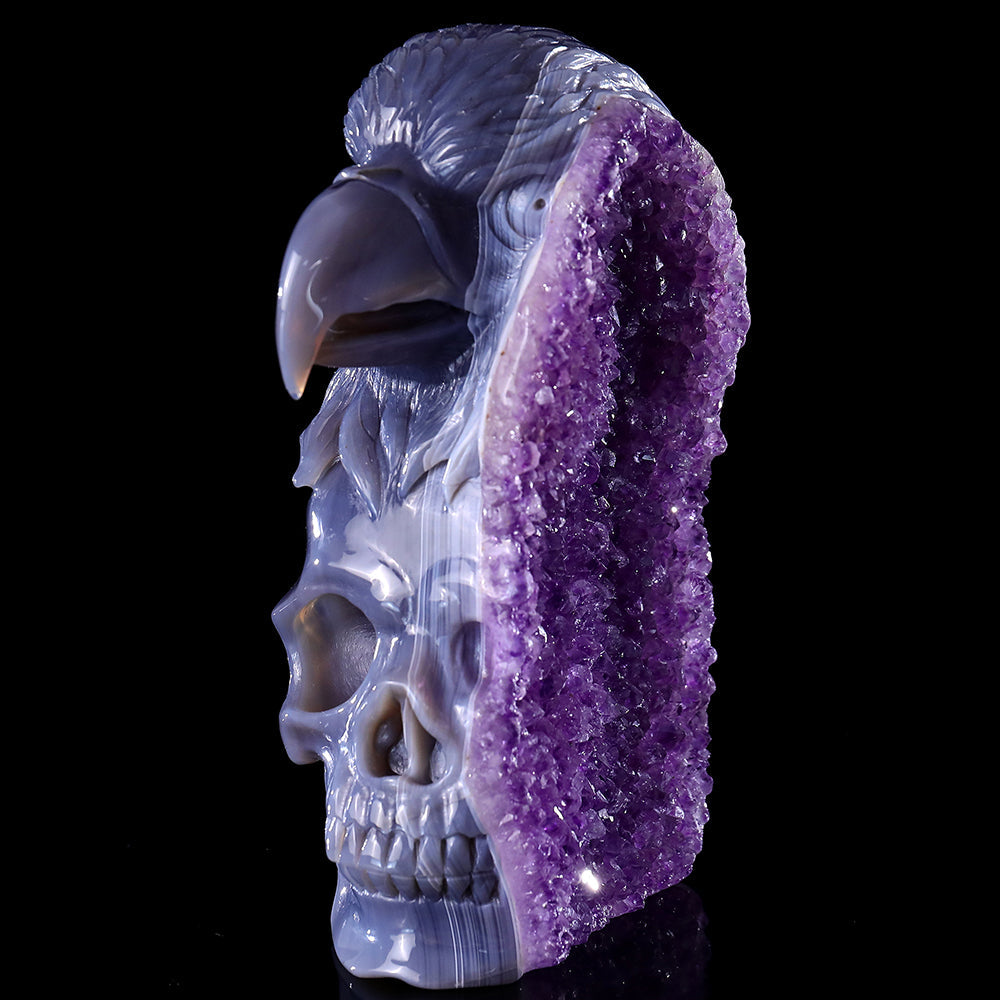 4.8" Amethyst Cluster Skull with Eagle Head Carving Sculpture piece 3100315 view 3