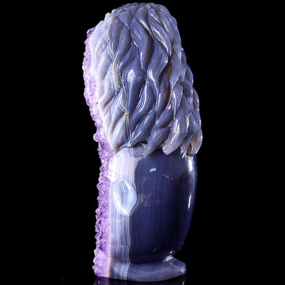 4.8" Amethyst Cluster Skull with Eagle Head Carving Sculpture piece 3100315 view 5