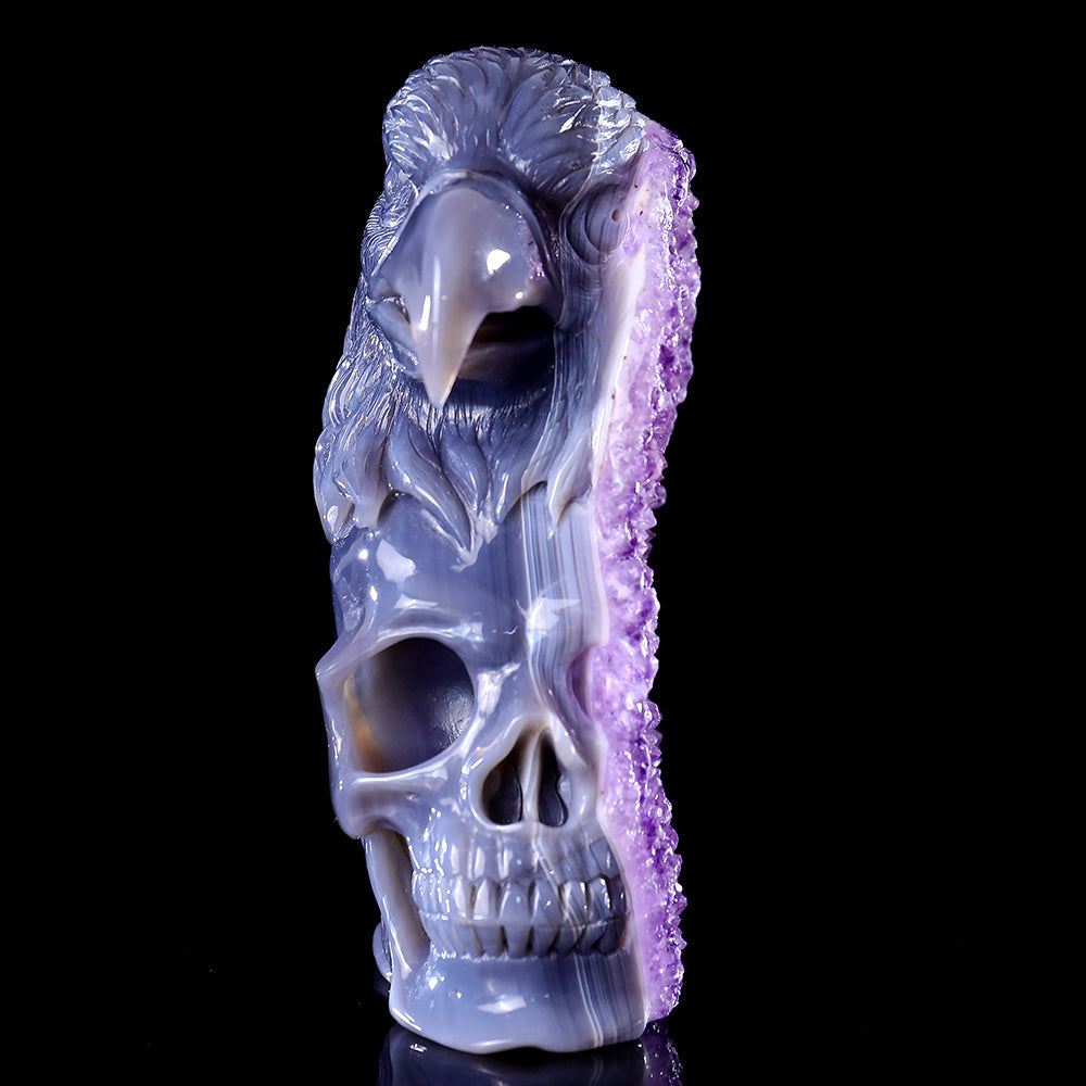 4.8" Amethyst Cluster Skull with Eagle Head Carving Sculpture piece 3100315 view 6