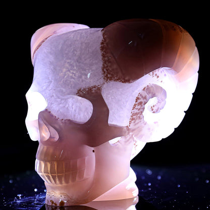 3.4" Geode Agate Ram Horn Skull Carving Sculpture piece 3100316 view 3