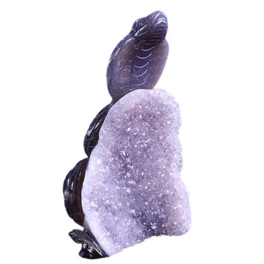 4.1" Amethyst Cluster Snake Carving Sculpture piece 3100327 hand carved natural gemstone sculpture by Nicedony