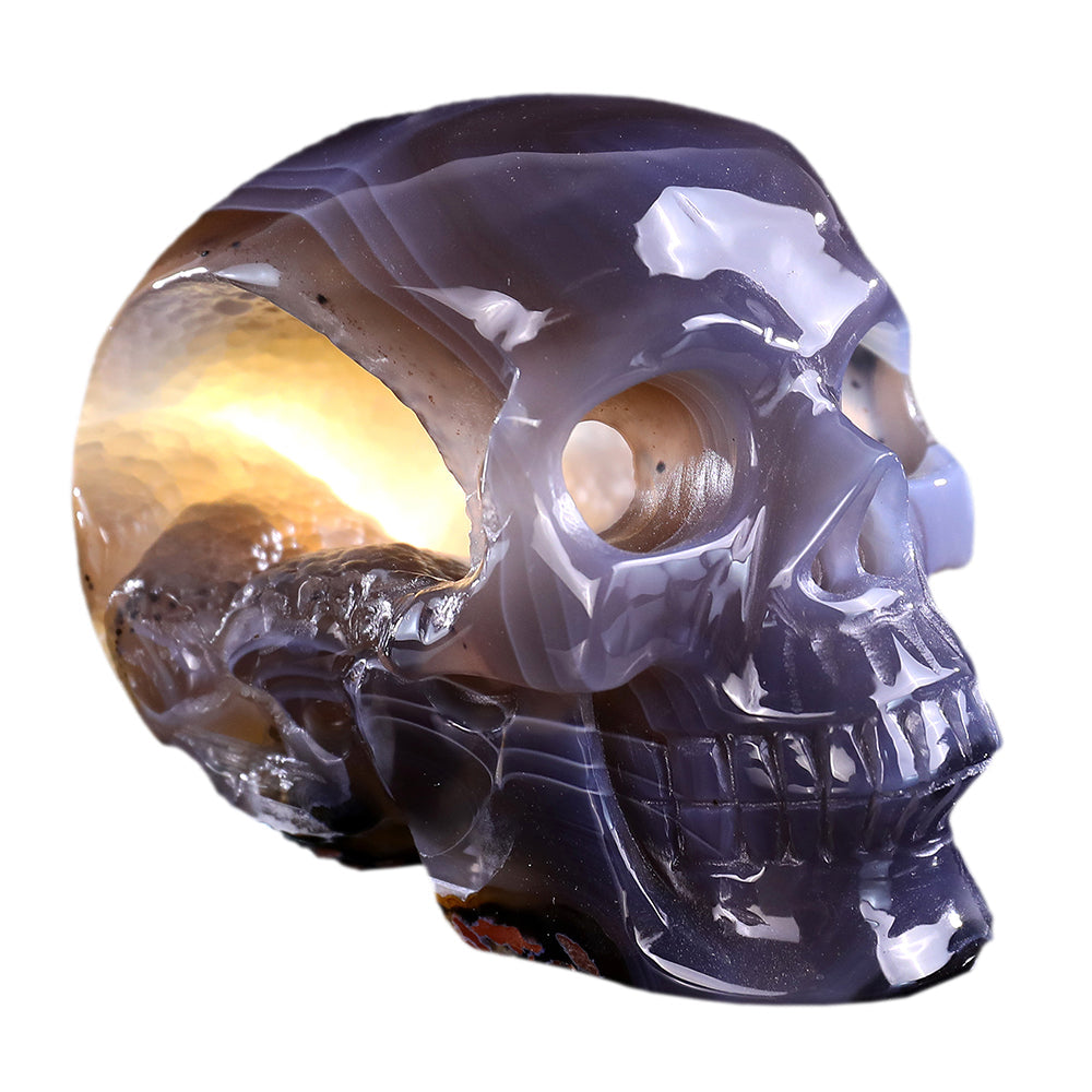 3.9" Geode Agate Human Skull Carving Sculpture piece 3100329 hand carved natural gemstone sculpture by Nicedony