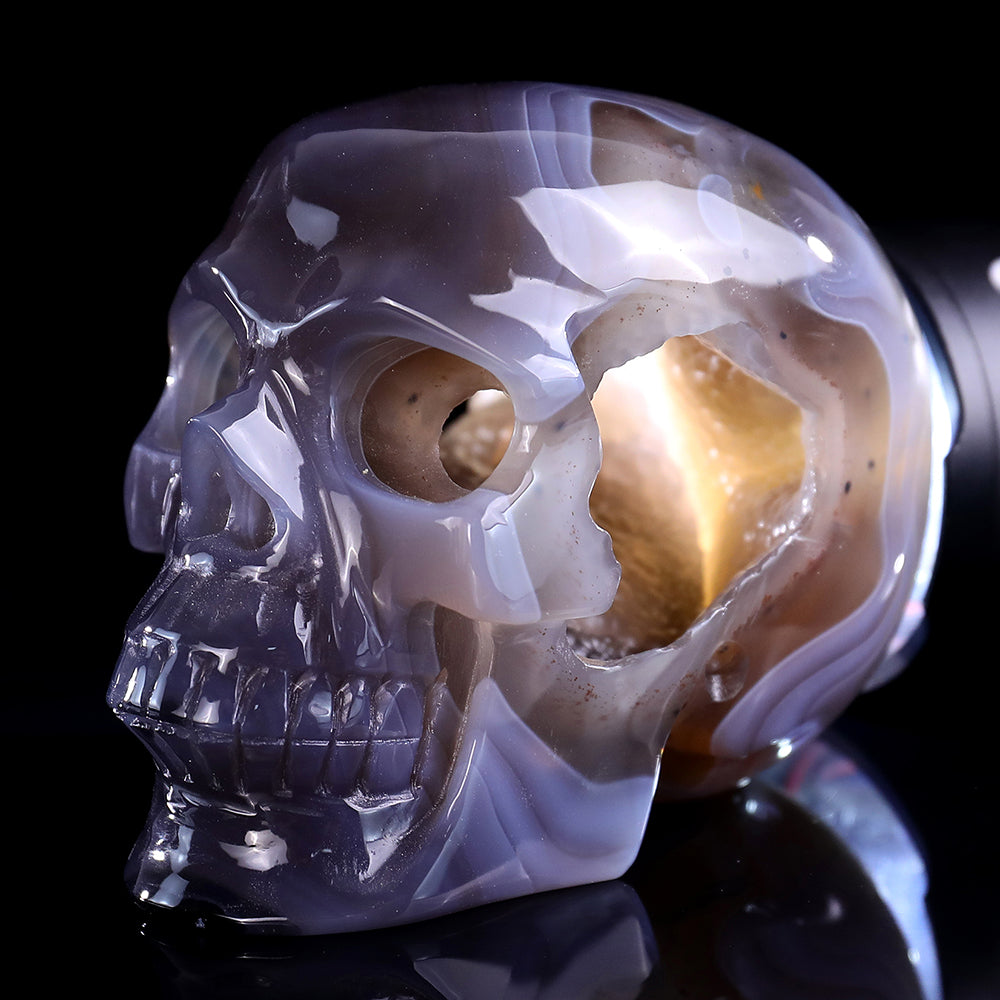 3.9" Geode Agate Human Skull Carving Sculpture piece 3100329 view 2