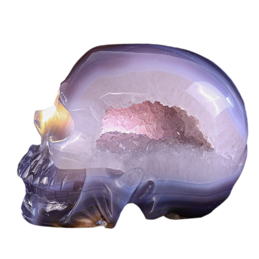 6.7" Geode Agate Human Skull Carving Sculpture piece 3100331 hand carved natural gemstone sculpture by Nicedony