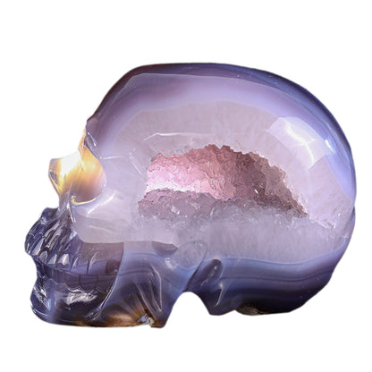 6.7" Geode Agate Human Skull Carving Sculpture piece 3100331 hand carved natural gemstone sculpture by Nicedony