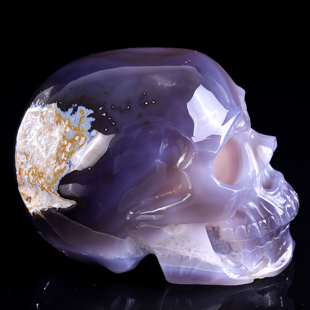 6.7" Geode Agate Human Skull Carving Sculpture piece 3100331 view 4