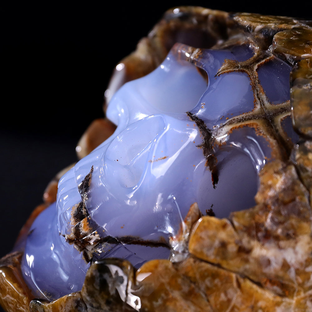 3.0" Blue Chalcedony Human Skull with Rough Skin Carving Sculpture piece 3100336 view 10