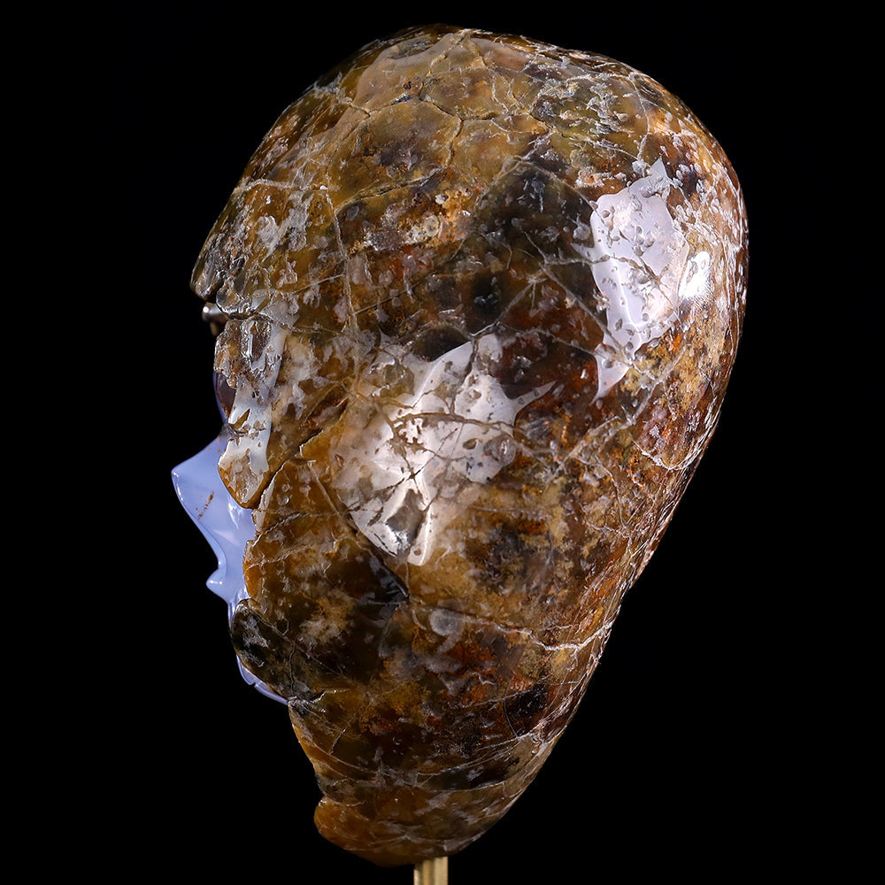 3.0" Blue Chalcedony Human Skull with Rough Skin Carving Sculpture piece 3100336 view 7