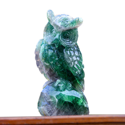 4.1" Fluorite Owl Carving Sculpture piece 3100339 hand carved natural gemstone sculpture by Nicedony