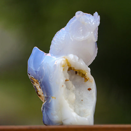 5.4" Blue Chalcedony Geode Owl Carving Sculpture piece 3100340 view 5