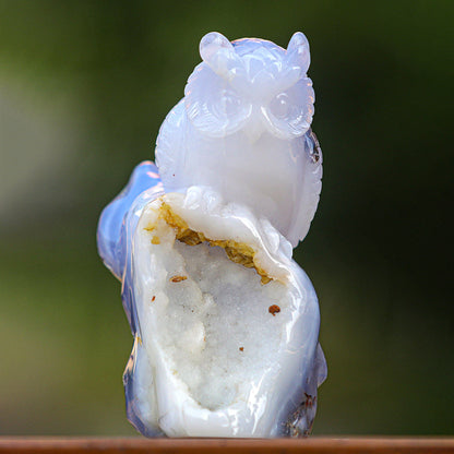 5.4" Blue Chalcedony Geode Owl Carving Sculpture piece 3100340 view 6