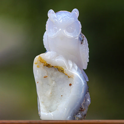 5.4" Blue Chalcedony Geode Owl Carving Sculpture piece 3100340 view 7