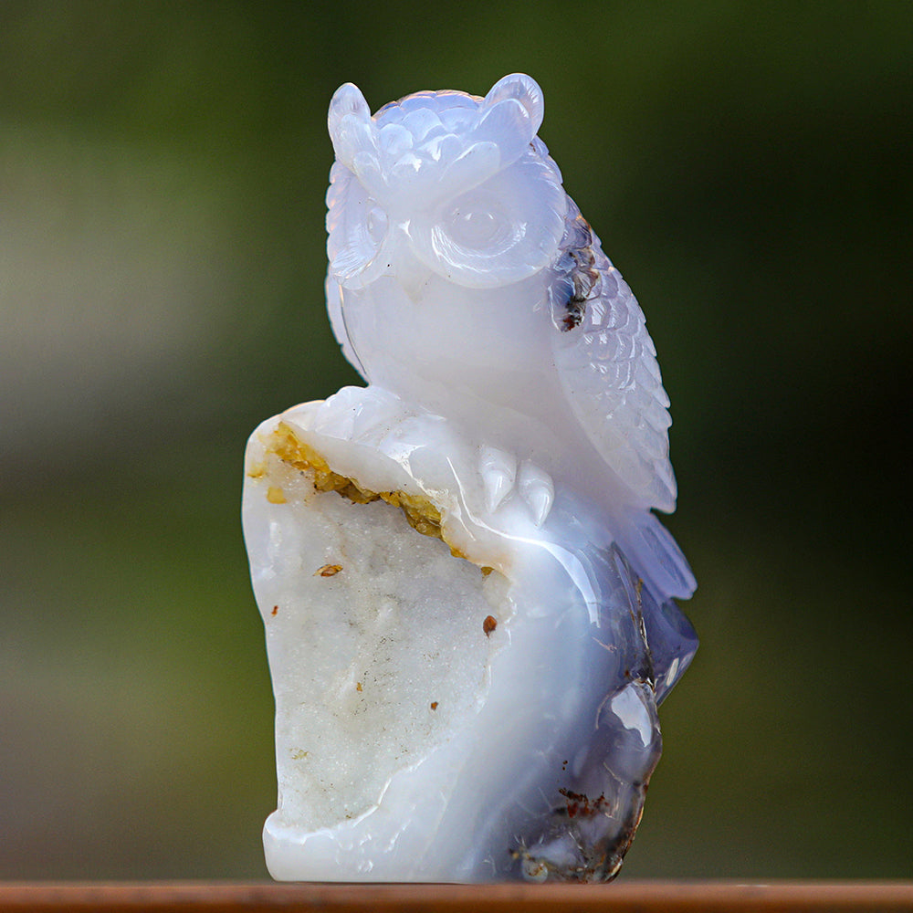 5.4" Blue Chalcedony Geode Owl Carving Sculpture piece 3100340 view 8