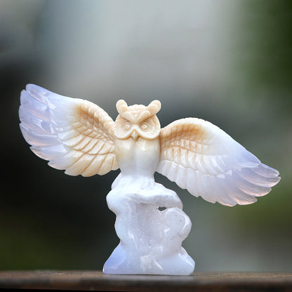 8.3" Blue Chalcedony Owl Carving Sculpture piece 3100342 view 2