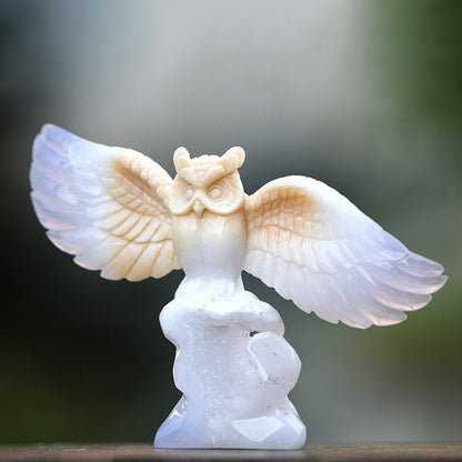8.3" Blue Chalcedony Owl Carving Sculpture piece 3100342 view 3