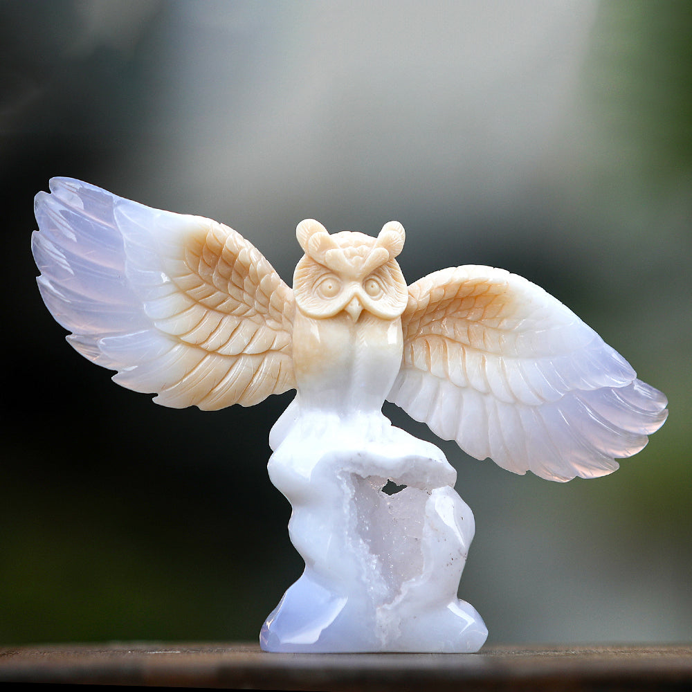 8.3" Blue Chalcedony Owl Carving Sculpture piece 3100342 view 5