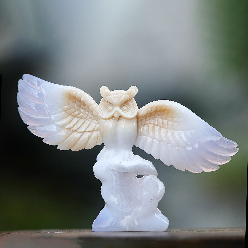 8.3" Blue Chalcedony Owl Carving Sculpture piece 3100342 view 6