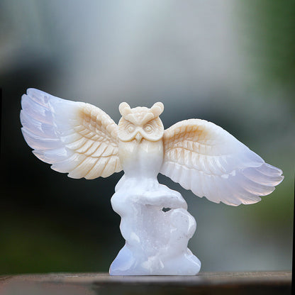 8.3" Blue Chalcedony Owl Carving Sculpture piece 3100342 view 6
