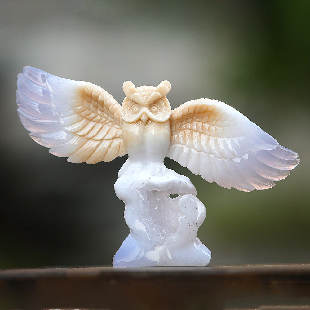 8.3" Blue Chalcedony Owl Carving Sculpture piece 3100342 view 7