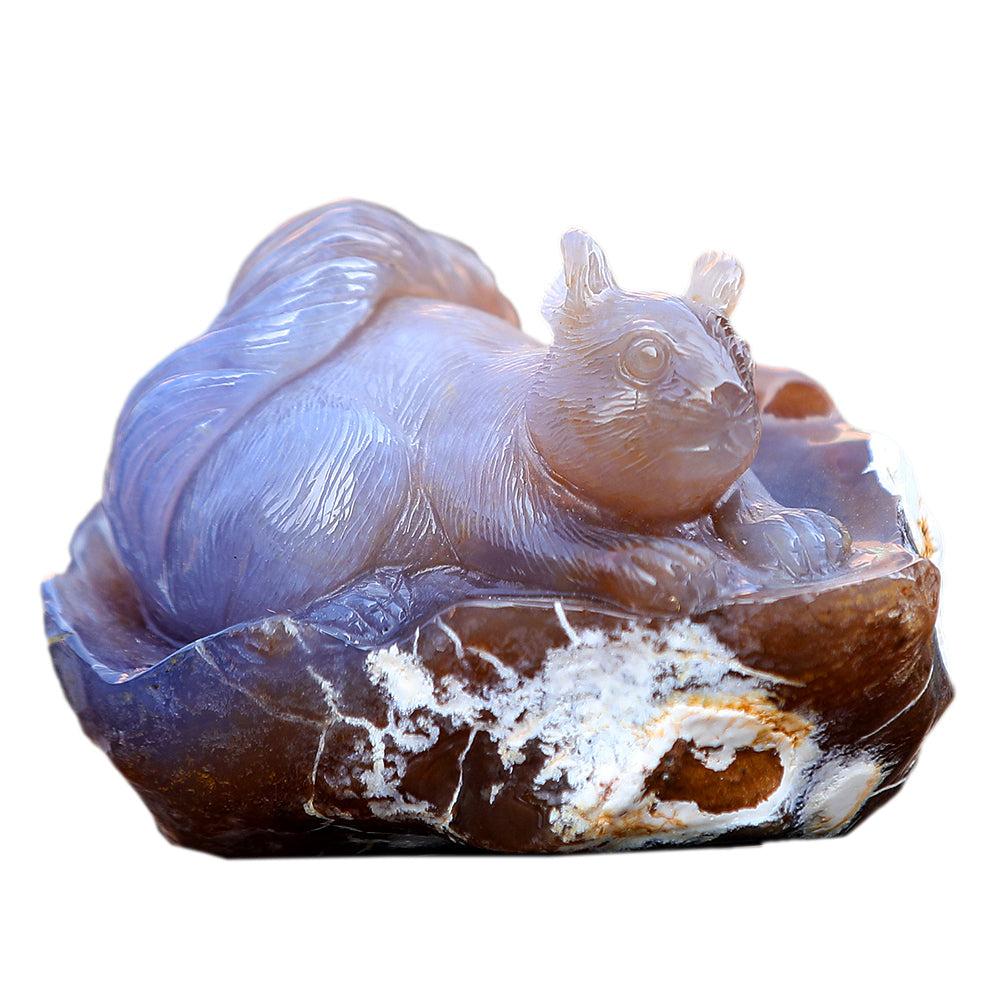 4.7" Yellow Chalcedony Squirrel in Cave Carving Sculpture piece 3100343 hand carved natural gemstone sculpture by Nicedony
