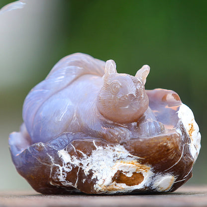 4.7" Yellow Chalcedony Squirrel in Cave Carving Sculpture piece 3100343 view 2