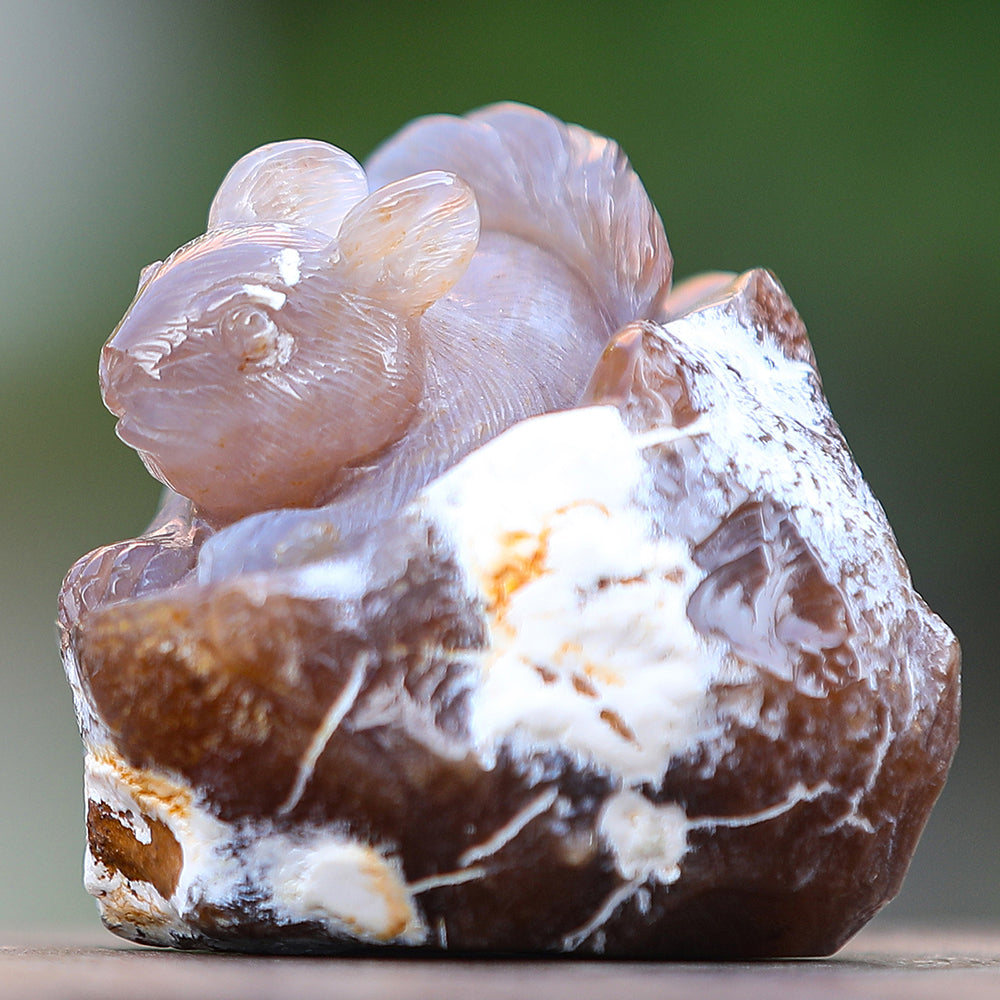 4.7" Yellow Chalcedony Squirrel in Cave Carving Sculpture piece 3100343 view 4