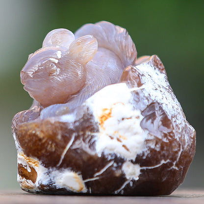 4.7" Yellow Chalcedony Squirrel in Cave Carving Sculpture piece 3100343 view 4