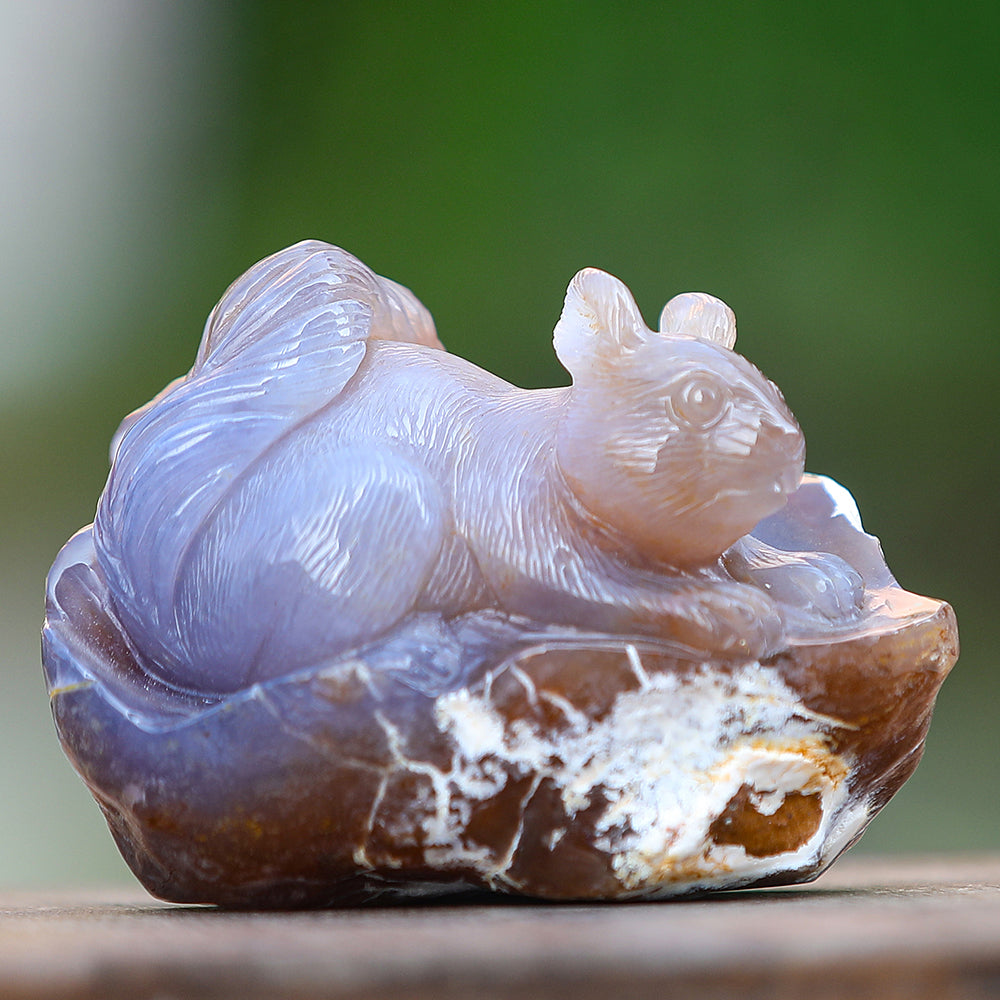 4.7" Yellow Chalcedony Squirrel in Cave Carving Sculpture piece 3100343 view 8