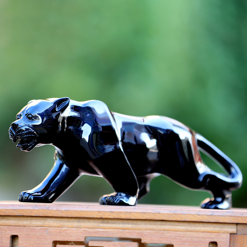 10.8" Obsidian Leopard Carving Sculpture piece 3100362 view 3