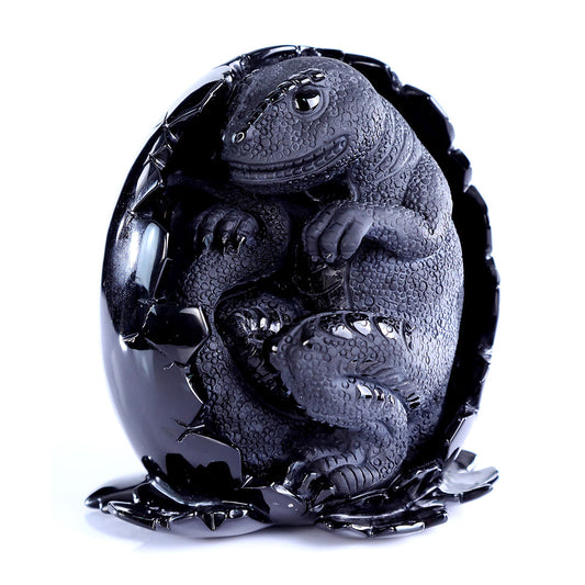 4.6" Obsidian Dragon Baby in Egg Carving Sculpture piece 3100392 hand carved natural gemstone sculpture by Nicedony