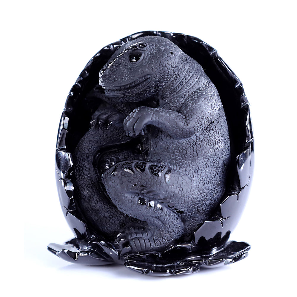 4.6" Obsidian Dragon Baby in Egg Carving Sculpture piece 3100392 view 2