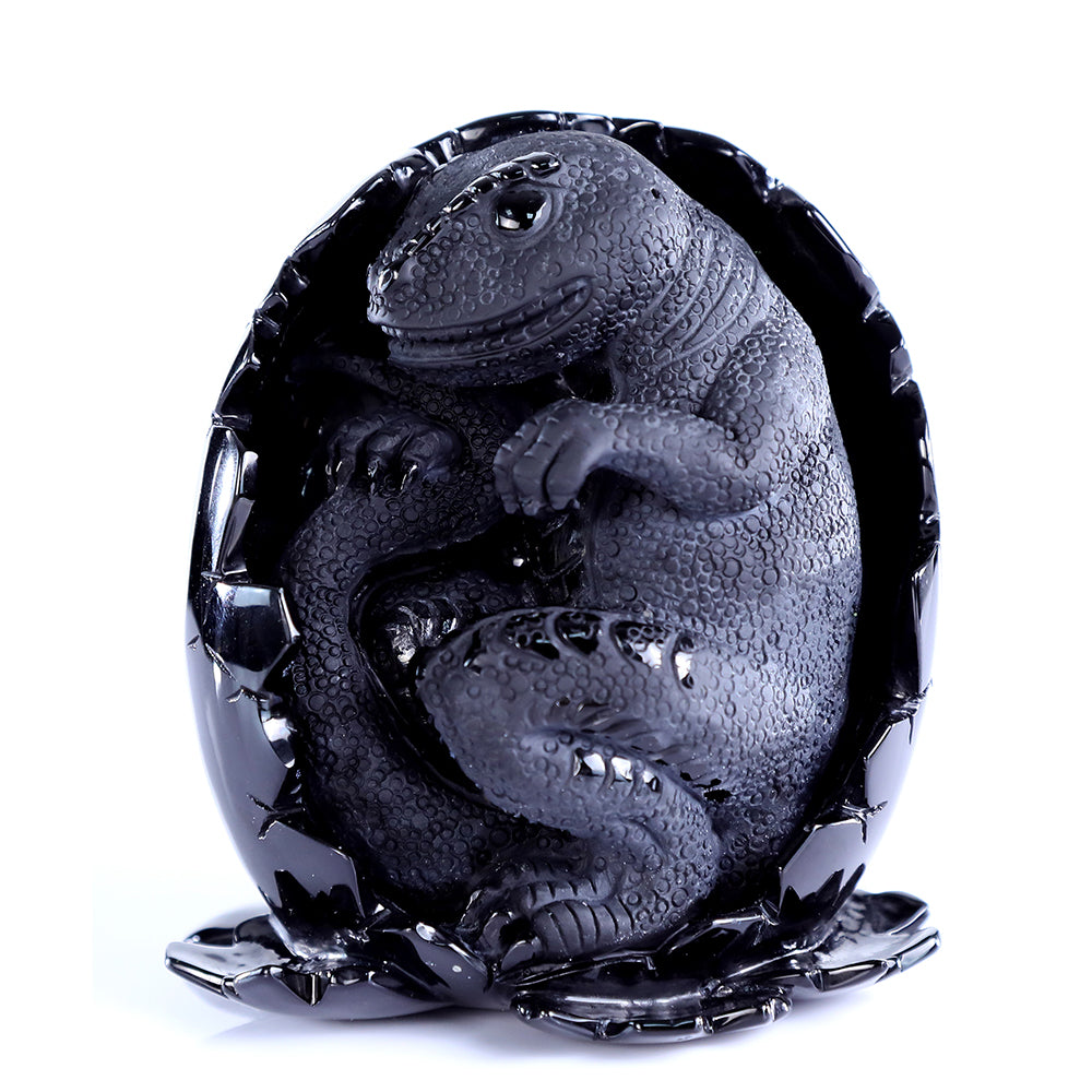 4.6" Obsidian Dragon Baby in Egg Carving Sculpture piece 3100392 view 3