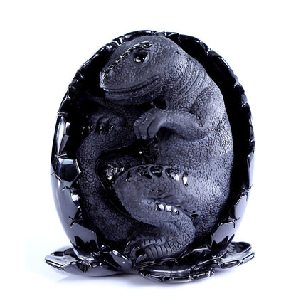 4.6" Obsidian Dragon Baby in Egg Carving Sculpture piece 3100392 view 3