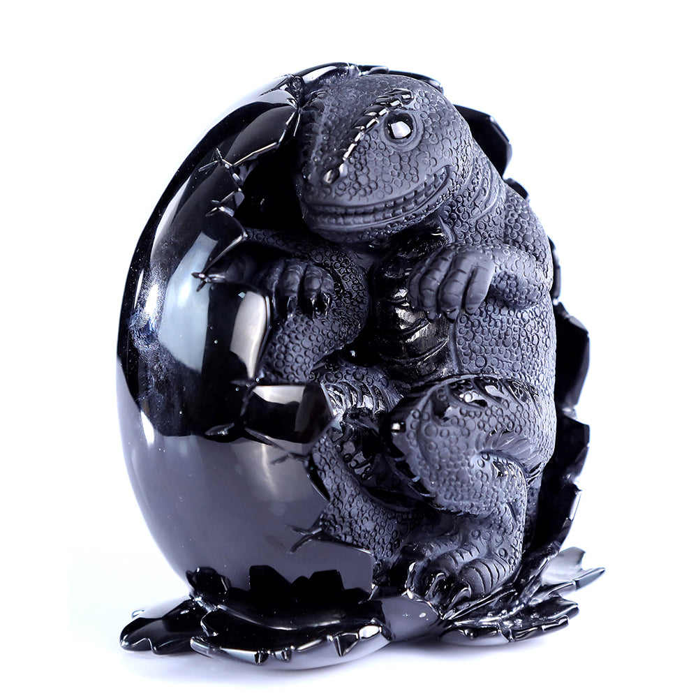 4.6" Obsidian Dragon Baby in Egg Carving Sculpture piece 3100392 view 4