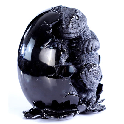 4.6" Obsidian Dragon Baby in Egg Carving Sculpture piece 3100392 view 5