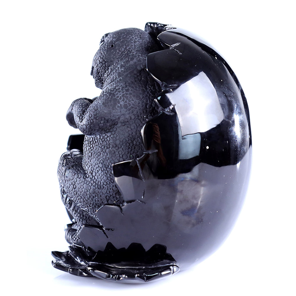4.6" Obsidian Dragon Baby in Egg Carving Sculpture piece 3100392 view 7